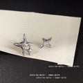 Sweet Cool Asymmetric Glass Cat Eye Five Point Star Copper Stud Earrings With Silver Plated Posts