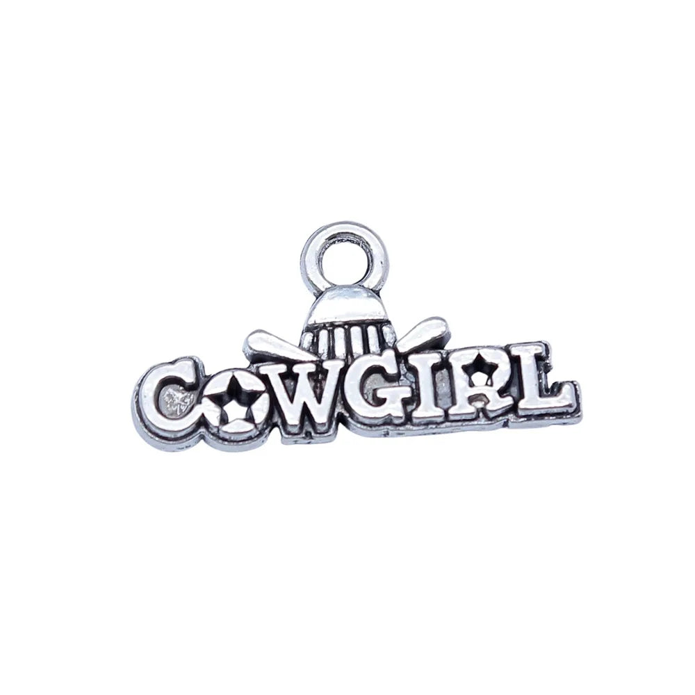 11x22mm 0.9g Antique Silver Zinc Alloy Cowgirl Girl Charm Pendant for DIY Western Jewelry Making