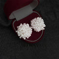 French Vintage Handmade White Faux Pearl Beaded Flower Stud Earrings