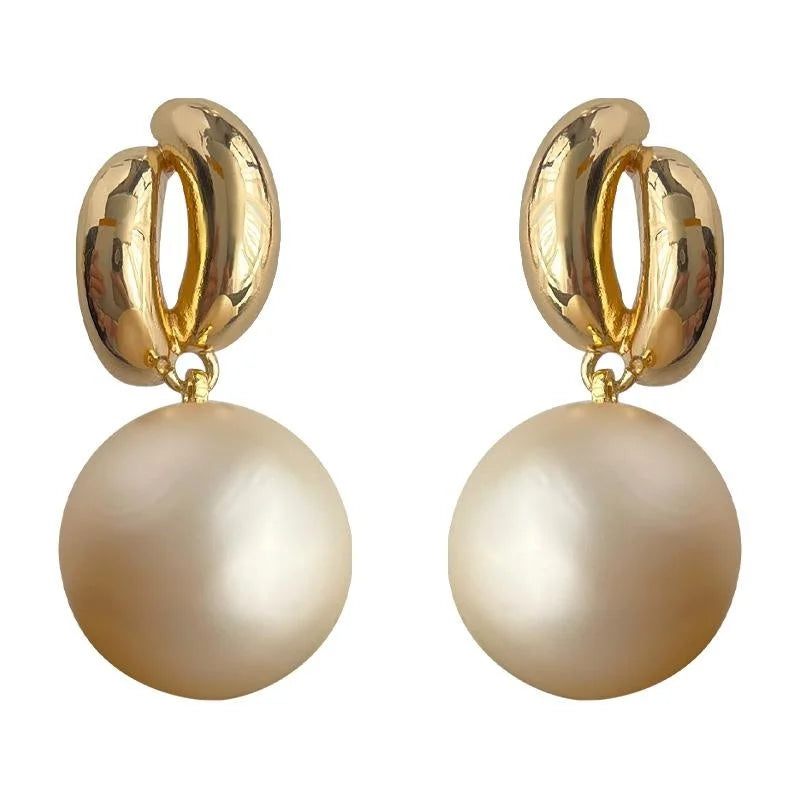 Light Luxury French Champagne Gold Copper Frosted Pearl Geometric Drop Earrings Silver Plated Pin