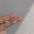 Korean Style 14K Plated Bow Bell Glass Crystal Stud Earrings For Women