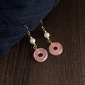 New Chinese Red Natural Stone Copper Geometric Peace Buckle Tassel Drop Earrings