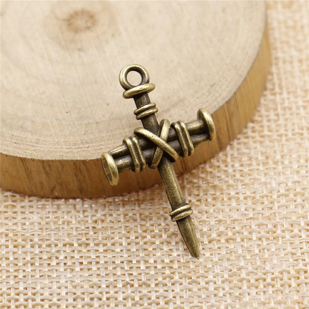 34x20mm 2.6g Multi-Color Zinc Alloy Nail Cross Charm Pendant for DIY Gothic Necklace Jewelry Making