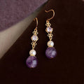 Vintage Palace Style Geometric Amethyst Zircon Pearl Copper Drop Earrings