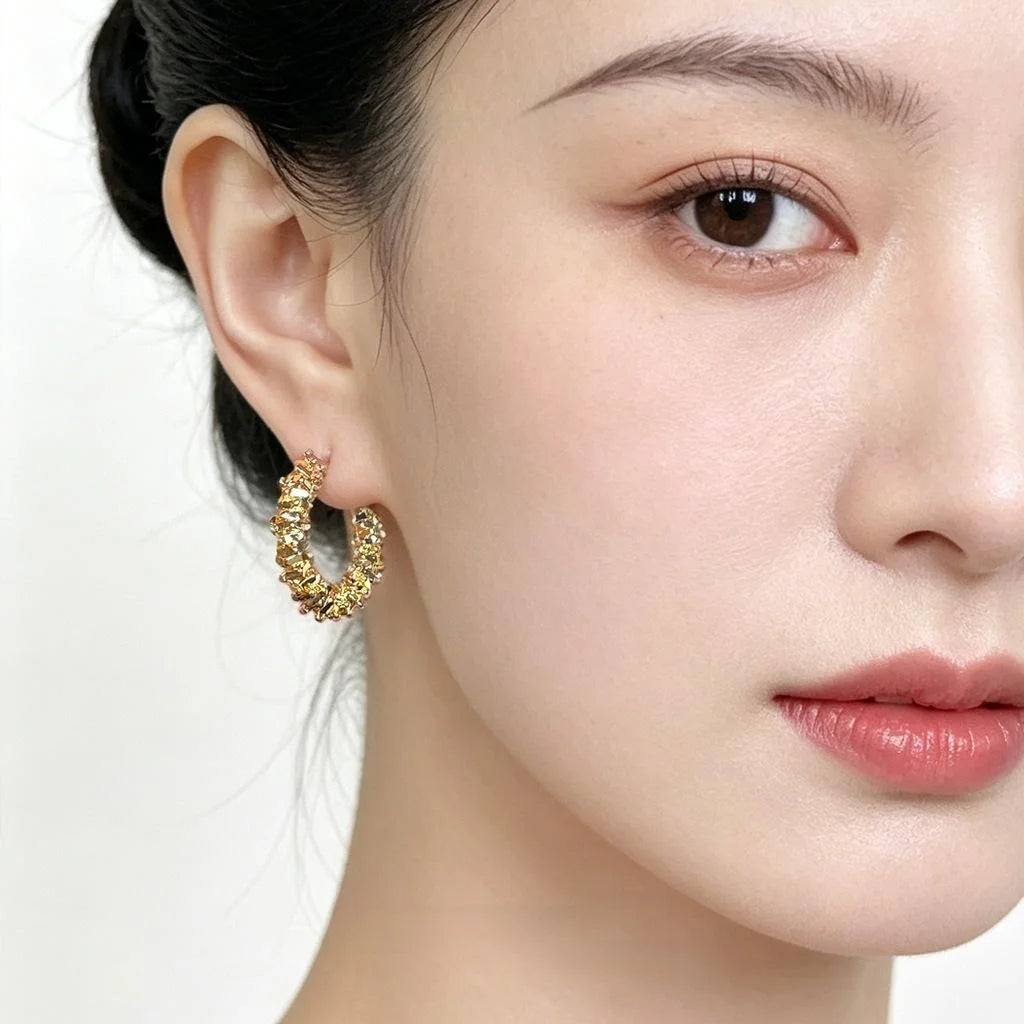 Premium 14K Gold Plated Copper Round Stud Earrings With Silver Plated Pin Minimalist Geometric Ear Jewelry