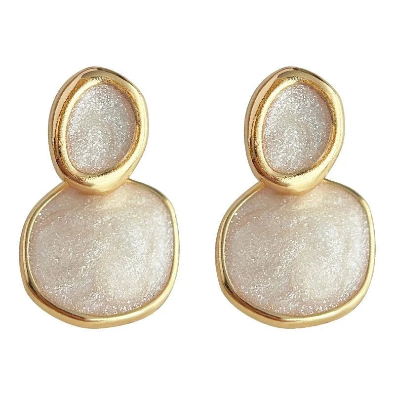French Vintage Cream White Enamel Irregular Geometric Drop Earrings