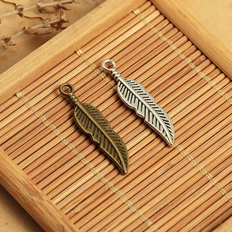 30x8MM Zinc Alloy Feather Charm Pendant Wing for DIY Necklace Bracelet Jewelry Making