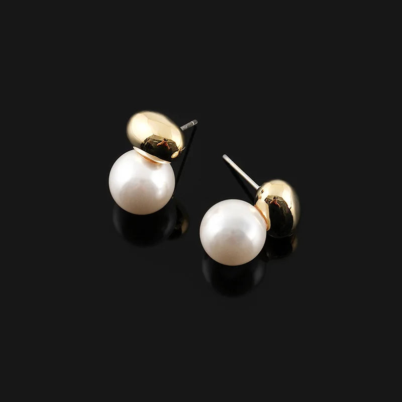 Elegant Pearl Gold Alloy Spiral Coil Bean Stud & Clip On No Piercing Minimalist Fashion Earrings