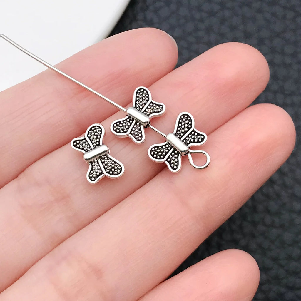 Antique Silver Zinc Alloy Butterfly Feather Angel Wing Spacer Beads for DIY Bracelet