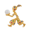Vintage Sultan Genie Brooch Gold Alloy Rhinestone Mother Of Pearl Lapel Pin Luxury Suit Accessory Gift