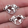 15x24mm 0.9g Antique Silver Zinc Alloy Heart Map Connector Charm for DIY Bracelet Necklace Making