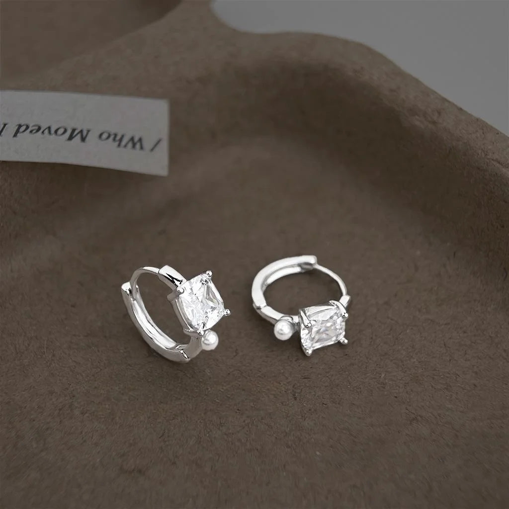 Copper Micro Pave Zircon Round Geometric Stud Earrings, Style Sweet Cool Jewelry