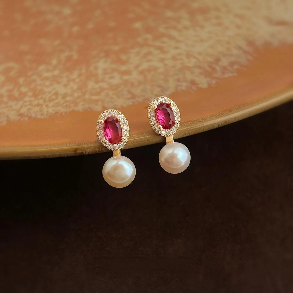 Geometric Freshwater Pearl Zircon Copper Drop Earrings For Women