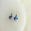 New Chinese Blue And White Porcelain Handmade Ceramic Copper Geometric Drop Earrings