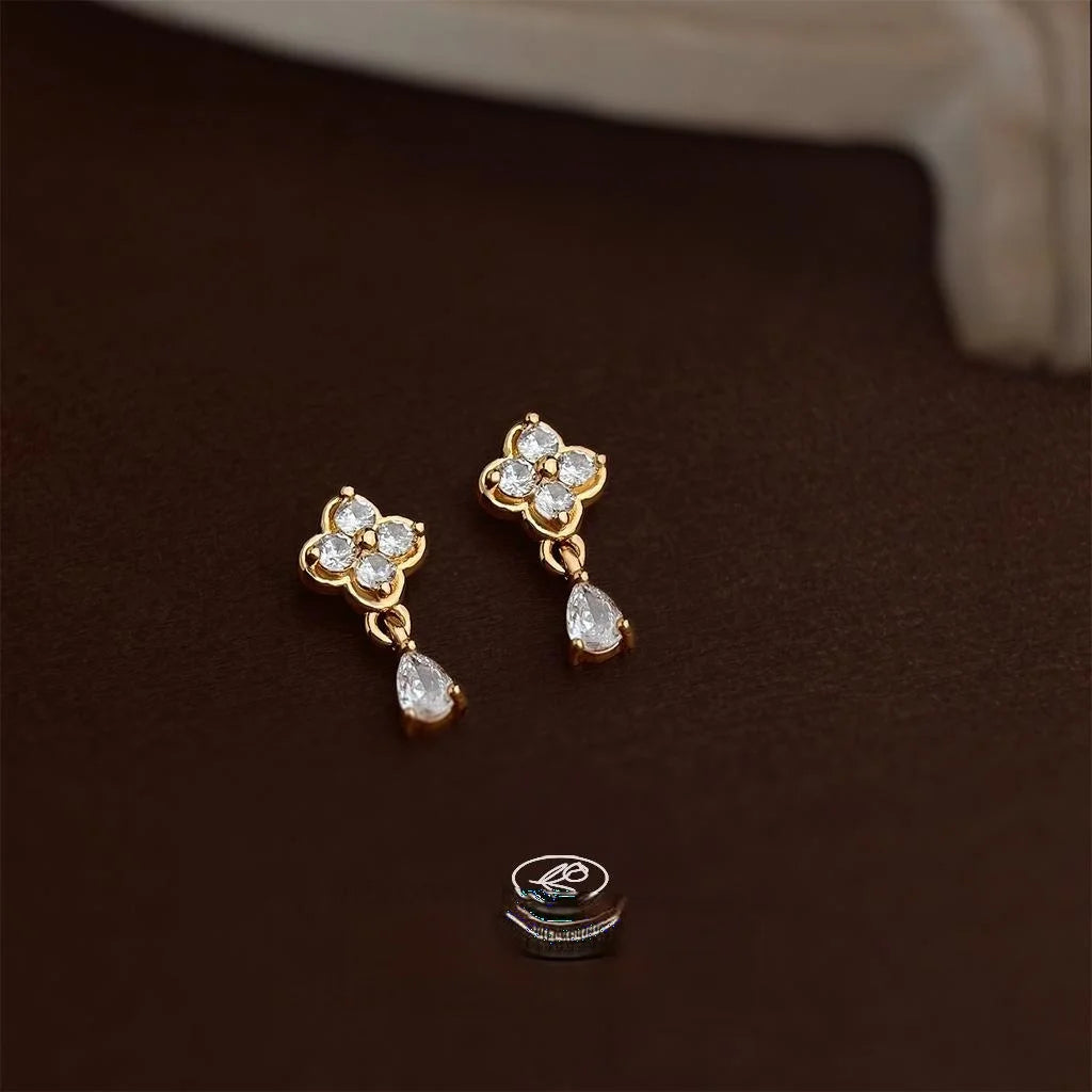 Mini 14K Plated Zircon Flower Waterdrop Stud Earrings For Women, Simple Versatile Jewelry