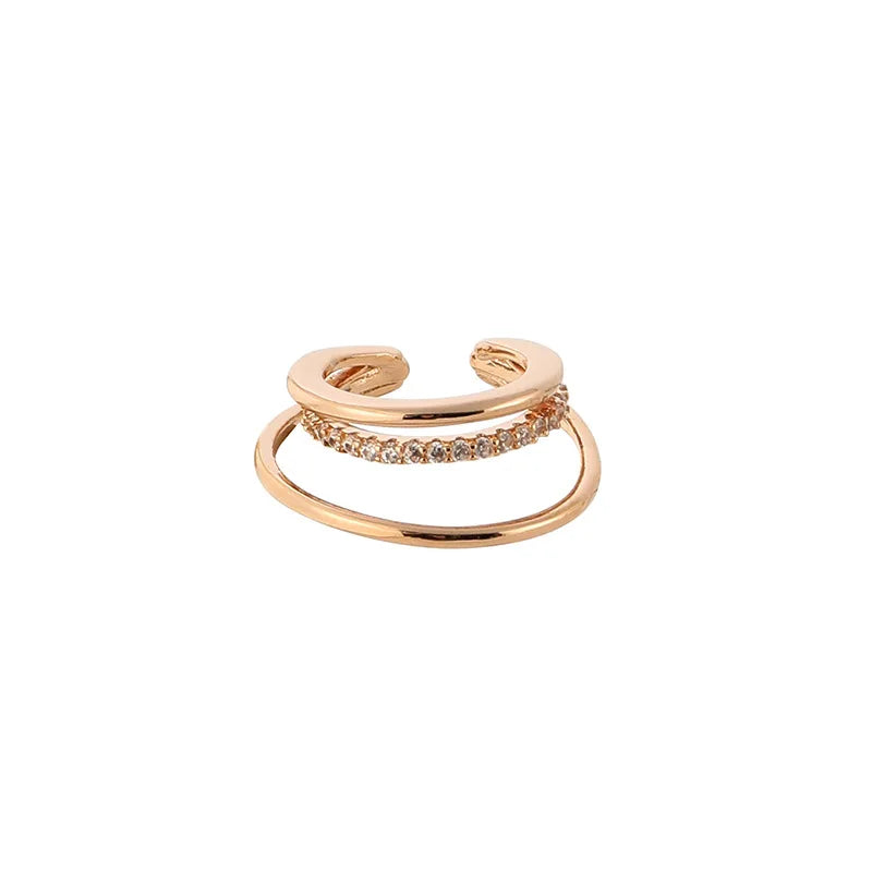 Elegant Champagne Gold Alloy Triple Hoop Rhinestone Ear Cuff Stud & Clip On No Piercing Earrings