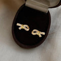 14K Plated Micro Pave Zircon Bow Stud Earrings, Elegant Minimalist Fashion Jewelry