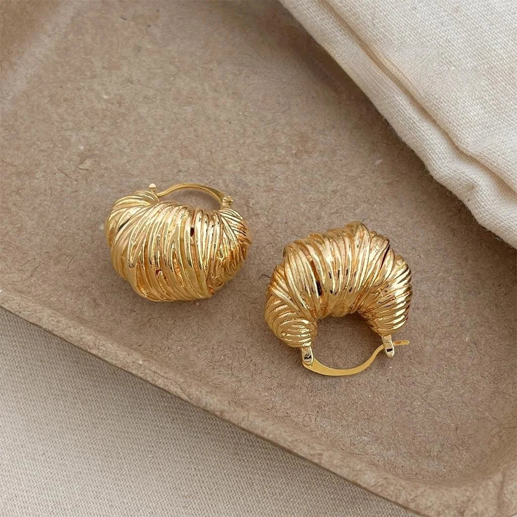 Vintage Copper Braided Thread Coil Croissant Drop Earrings Irregular Geometric Statement Jewelry