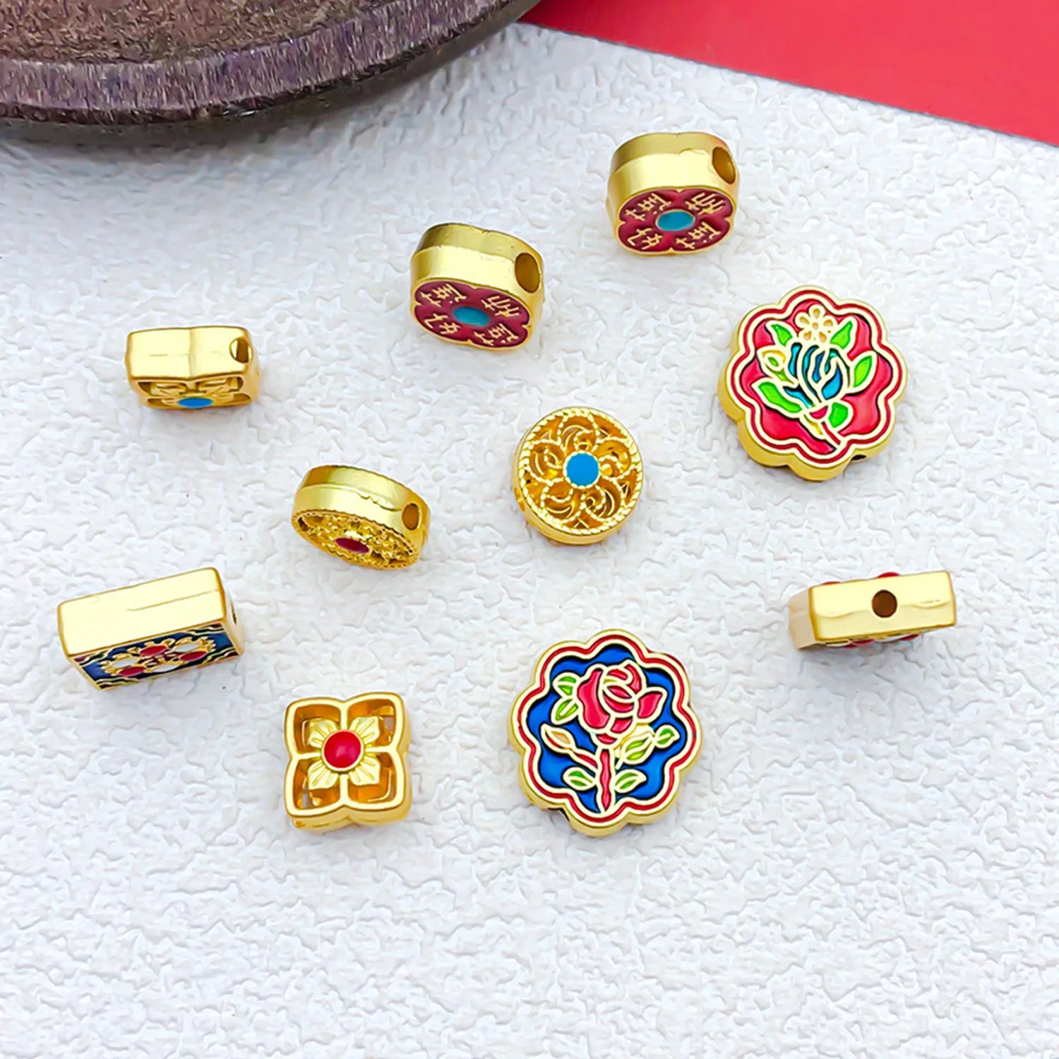 Sand Gold Zinc Alloy Lotus Peach Blossom Spacer Beads for DIY Bracelet Necklace Jewelry