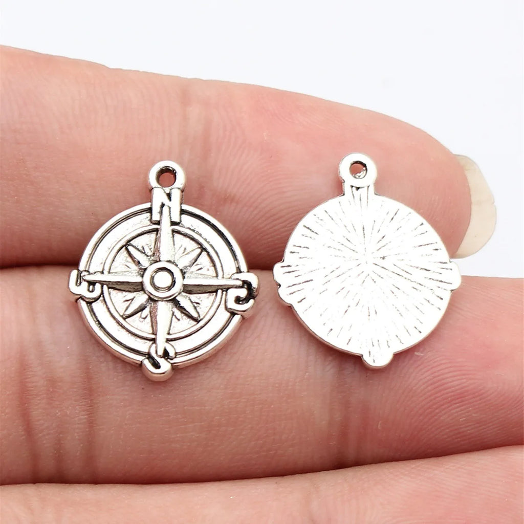 21x18mm 1.7g Antique Silver Tone Zinc Alloy Compass Charm Pendant for DIY Travel Theme Jewelry