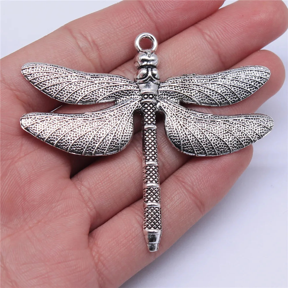63x71mm 10.2g Antique Silver Zinc Alloy Large Dragonfly Charm Pendant for DIY Necklace Jewelry