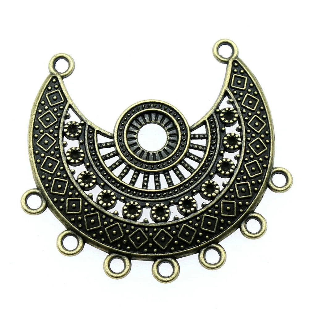 43x41mm 7.4g Antique Zinc Alloy Half Moon Multi Hole Earring Connector Charms for DIY Jewelry Making