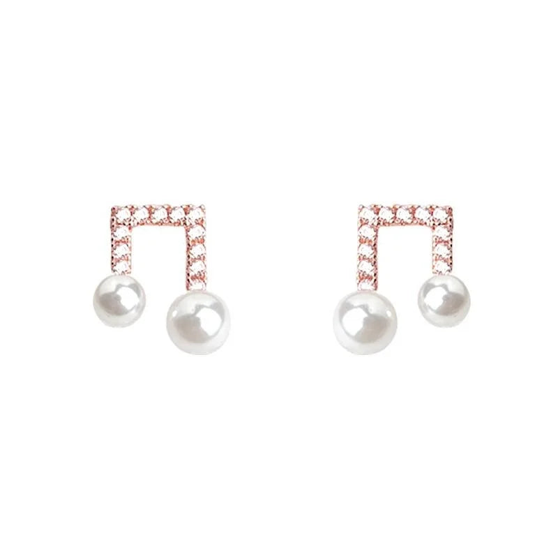 Light Luxury Geometric Music Note Micro Pave Zircon Eco Copper Stud Earrings With Silver Plated Pins