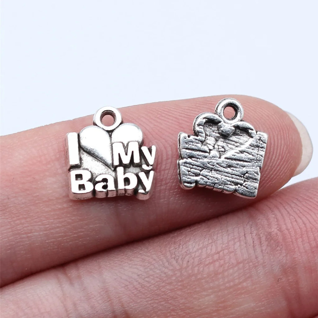 11x11mm 0.8g Zinc Alloy I Love My Baby Word Tag Charm Pendant for DIY Necklace Bracelet Jewelry