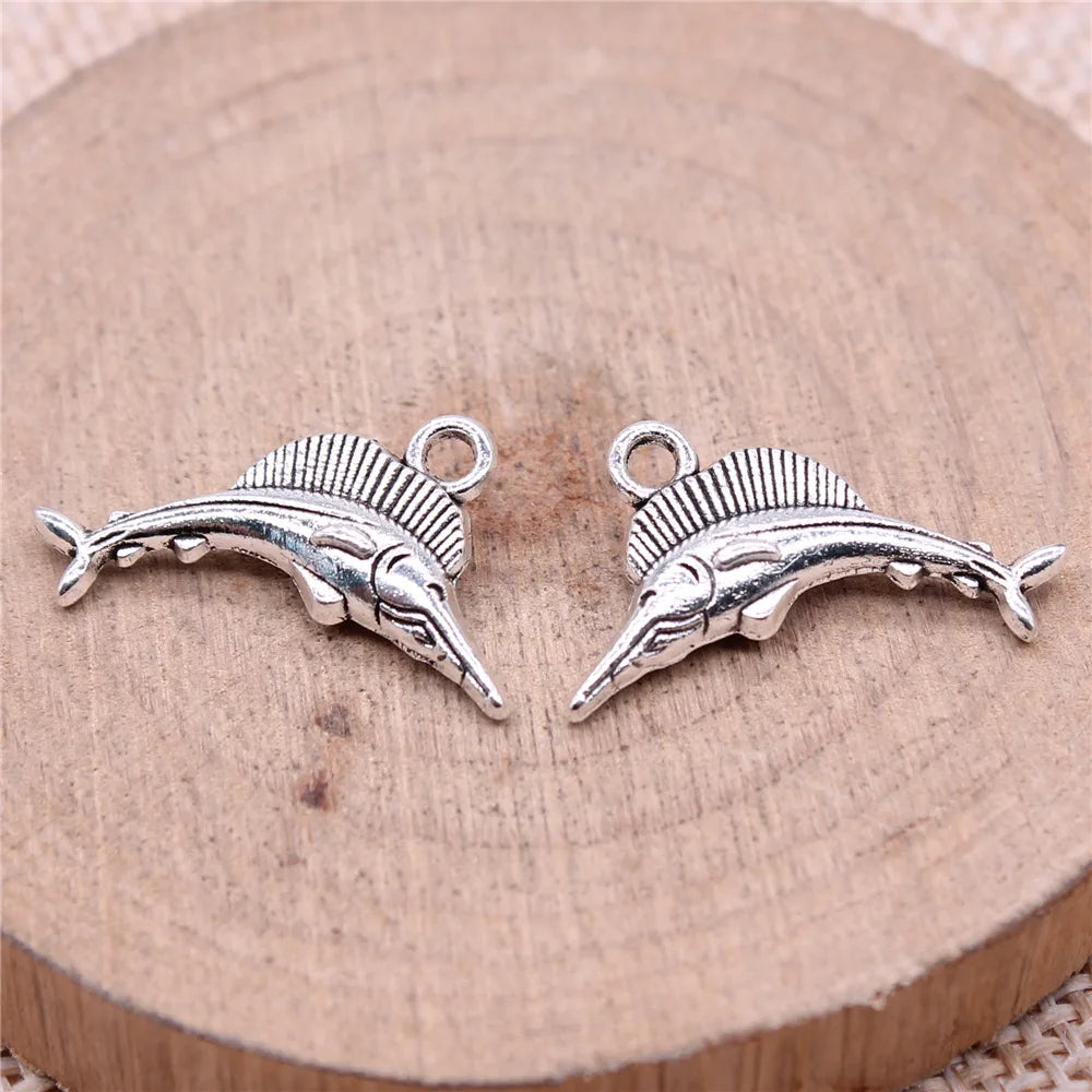 20x13mm 1.43g Antique Silver Zinc Alloy Sailfish Fish Charm Pendant for DIY Ocean Jewelry Making
