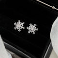 Sweet Zircon Snowflake Stud Earrings Silver Plated Needle Winter Floral Jewelry
