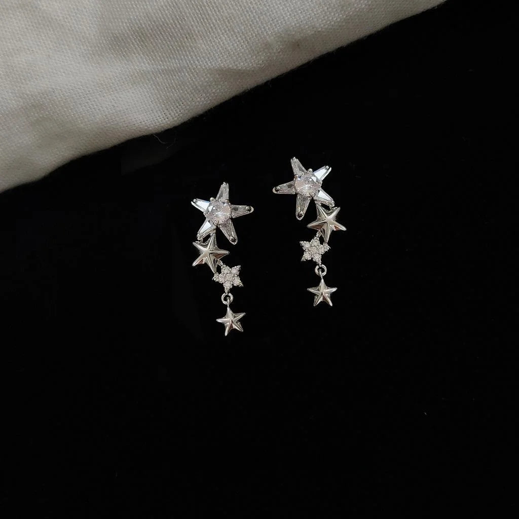 Micro Pave Zircon Star Stud Earrings Copper Silver Plated Sweet Cool Fashion Jewelry