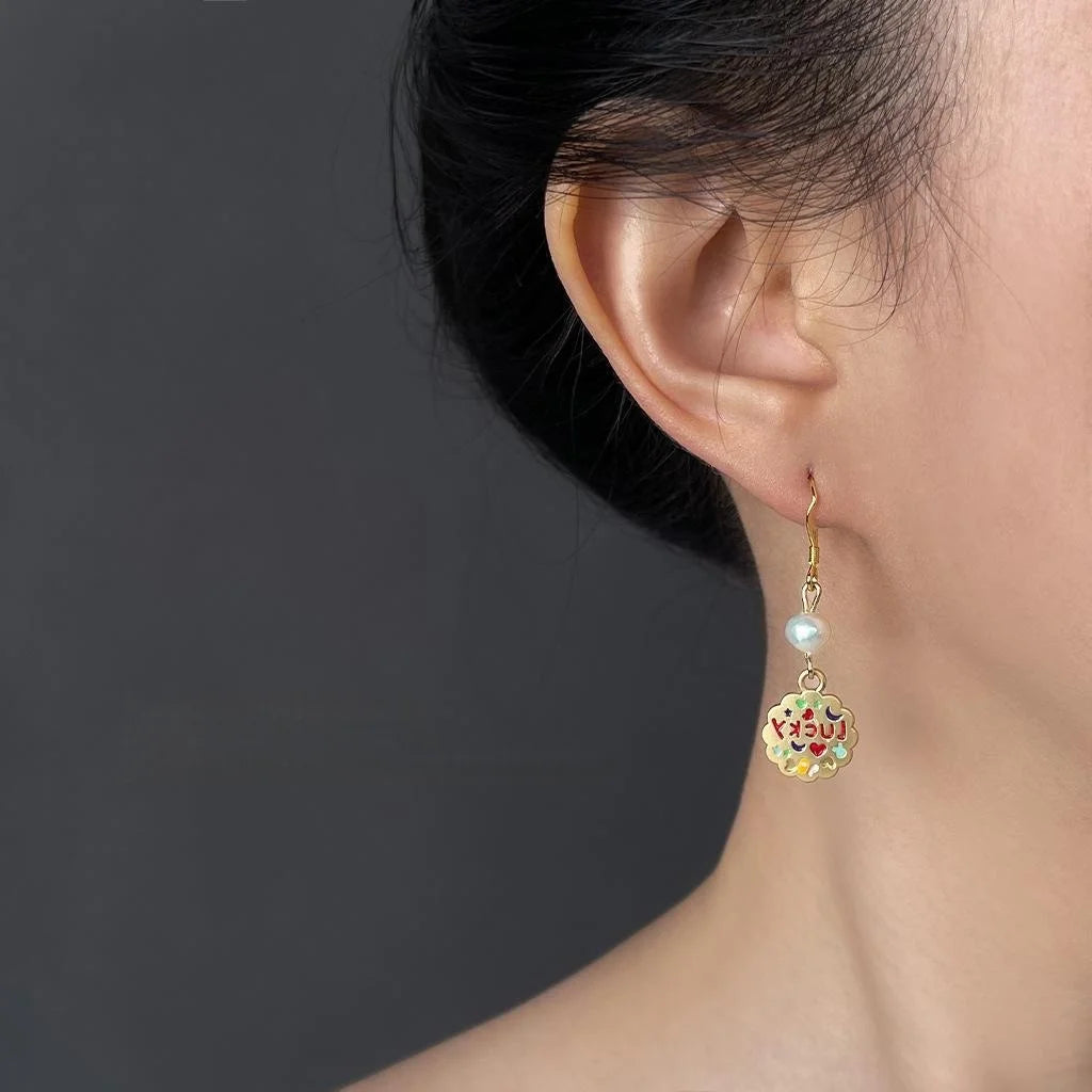 Vintage Handmade Freshwater Pearl Drop Earrings With English Letter Tag And Silver Plated Pins