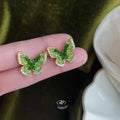 Pastoral Butterfly Micro Pave Zircon Glass Crystal 14K Plated Copper Stud Earrings