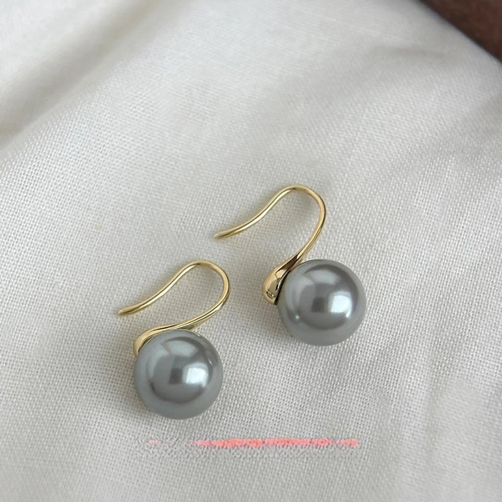 14K Gold Plated Copper Gray Glass Pearl Geometric Drop Earrings For Commuter Style