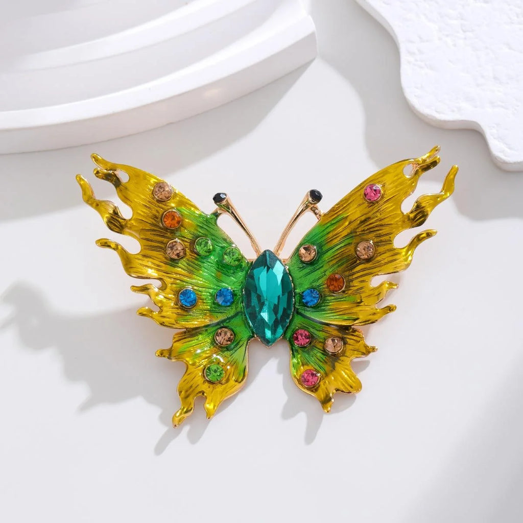 Luxury Flame Butterfly Alloy Enamel Brooch With Colorful Rhinestones, Elegant Lapel Pin Corsage Gift