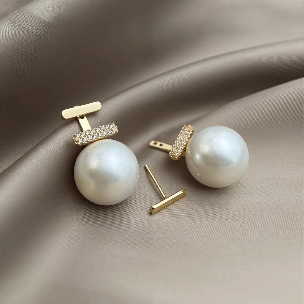 Light Luxury Two-Way Micro Pave Zircon Pearl Drop Earrings And Copper Geometric Design