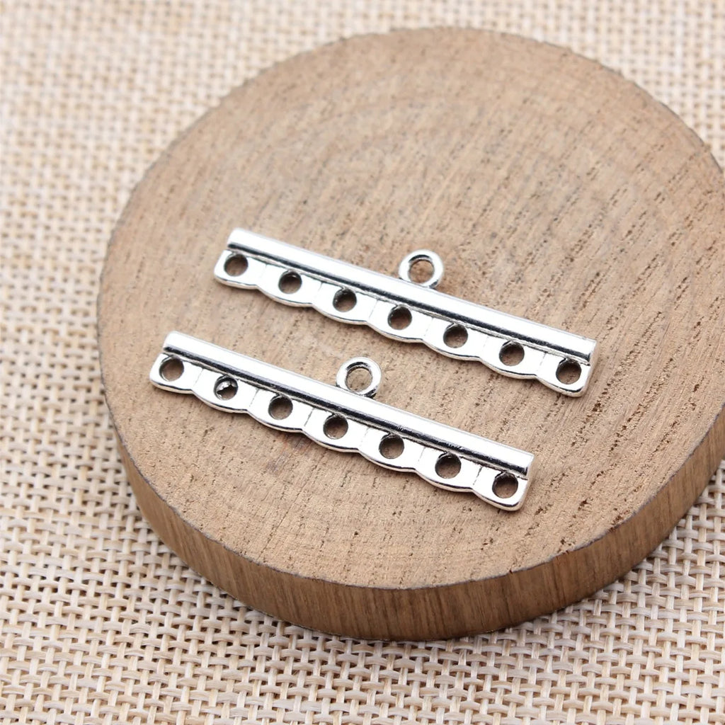 39x9.5mm 2.3g Antique Silver Zinc Alloy Multi Hole Earring Connector Charm for DIY Dangle Earrings