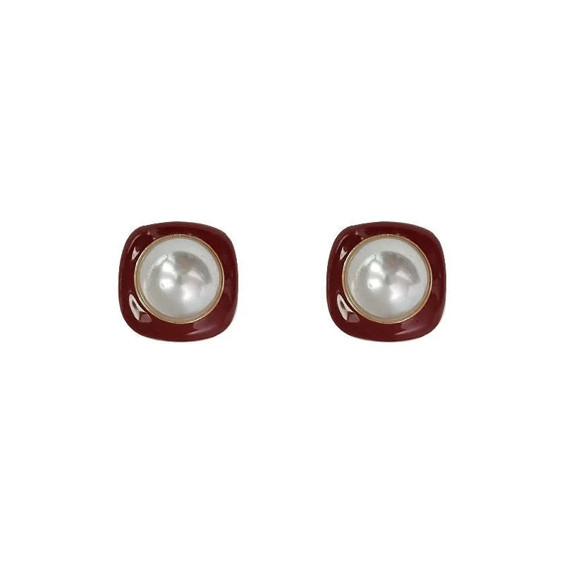 Vintage Geometric Square Copper Stud Earrings With 14K Plated For Women