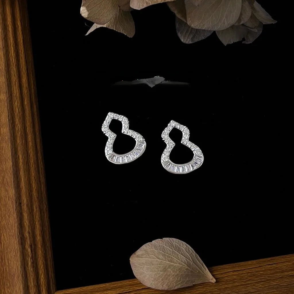 Light Luxury Micro Pave Zircon Gourd Stud Earrings Silver Plated Copper Geometric Jewelry