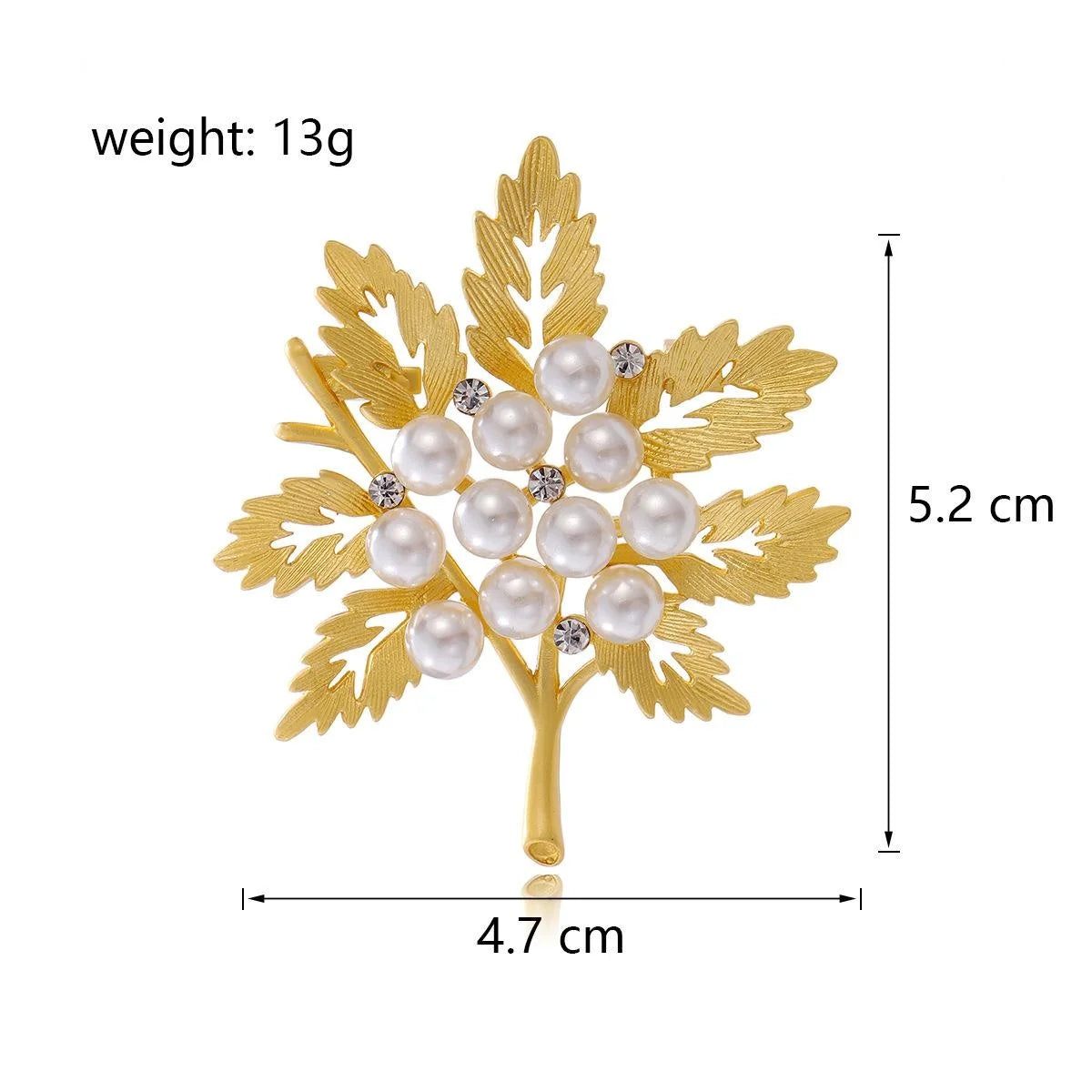 Elegant Gold Alloy Maple Leaf Brooch With Faux Pearls And Rhinestones, Luxury Lapel Pin Suit Accessory