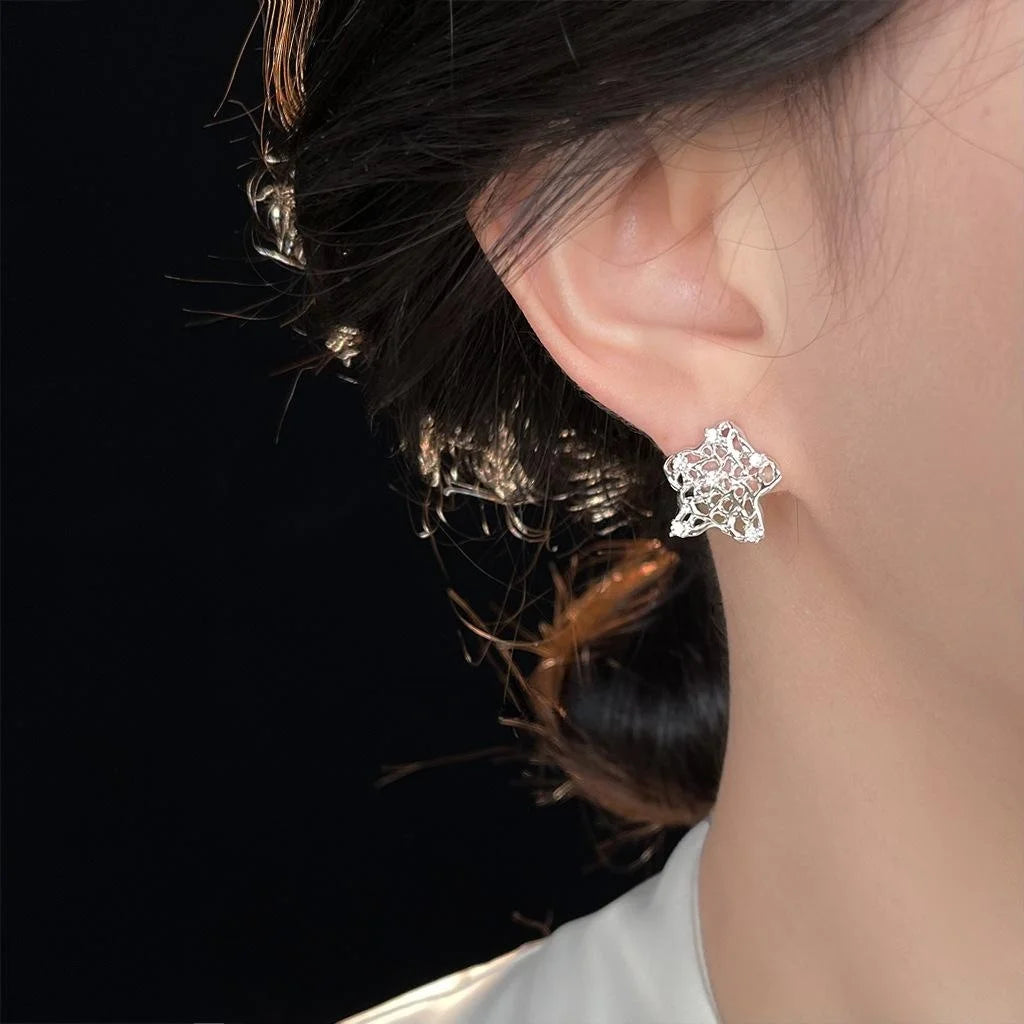 Original Design Hollow Galaxy Star Micro Pave Zircon Stud Earrings Copper