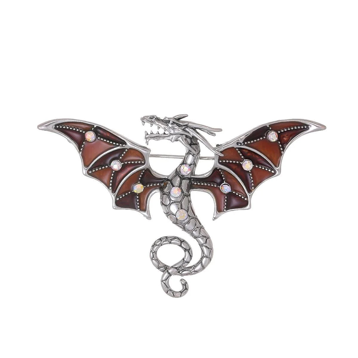 Vintage Enamel Flying Dragon Brooch With Rhinestone Wings, Luxury Alloy Lapel Pin Suit Accessory Gift