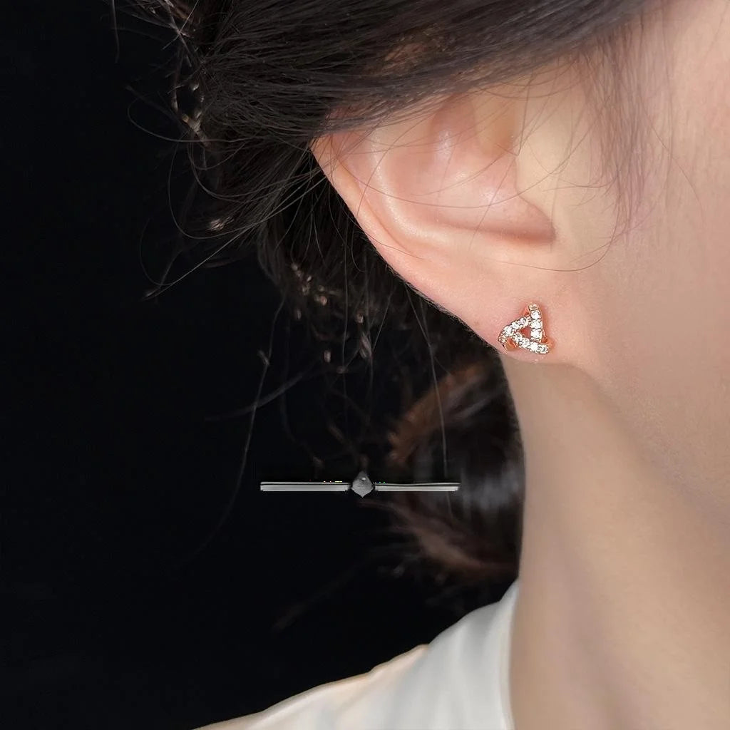 Micro Pave Zircon Triangle 3D Geometric Rose Gold Plated Copper Stud Earrings