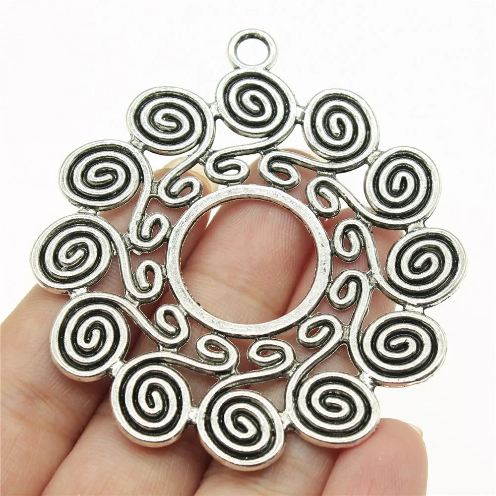 61x54mm 11.8g Antique Silver Zinc Alloy Mandala Pattern Charm Pendant for DIY Necklace Making