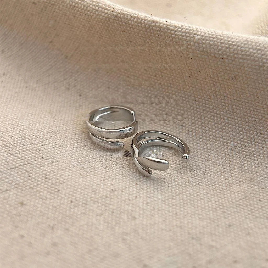 Silver Tone Copper Geometric Hoop Ear Cuff Clip On Drop Earrings For Women