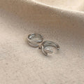 Silver Tone Copper Geometric Hoop Ear Cuff Clip On Drop Earrings For Women