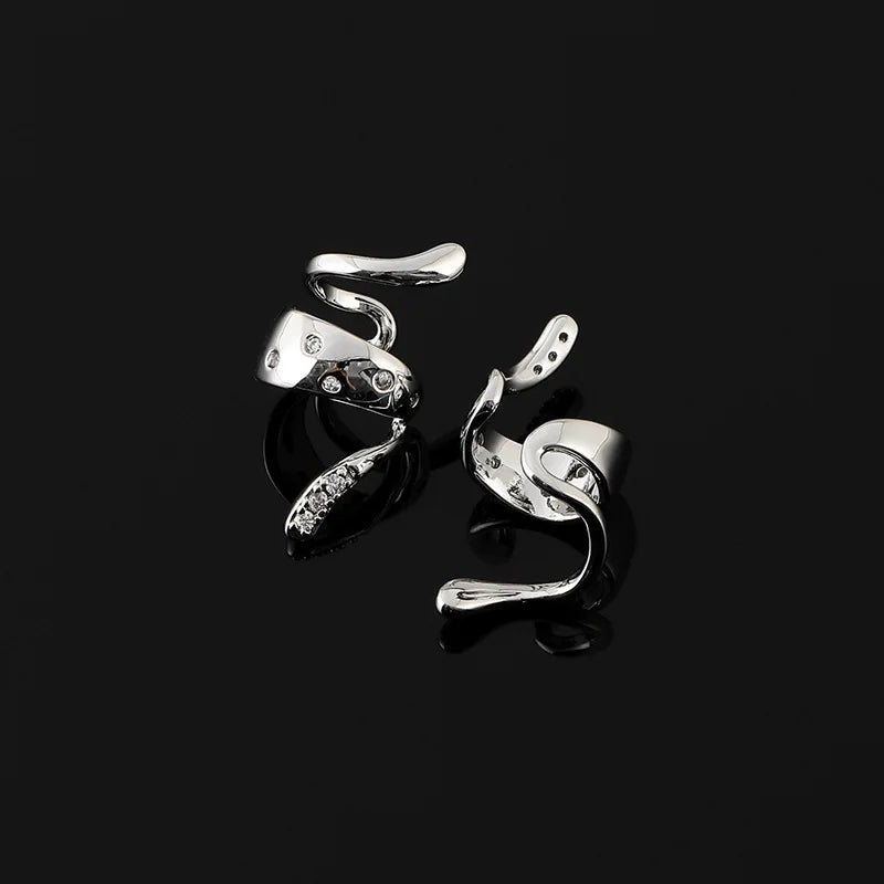 Elegant Irregular Snake Shape Alloy Rhinestone Ear Cuff Stud & Clip On No Piercing Earrings