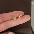 14K Gold Plated Copper Mini Smooth Heart Stud Earrings For Women Simple Korean Style
