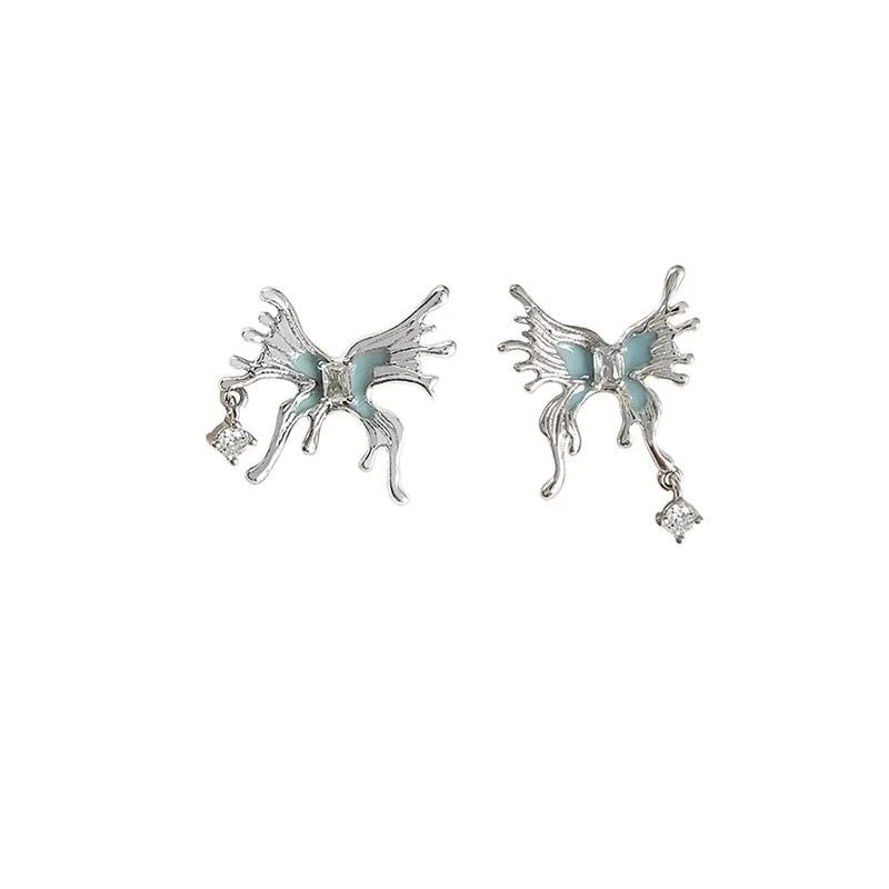 Original Design Glacier Butterfly Zircon Silver Plated Copper Stud Earrings For Women