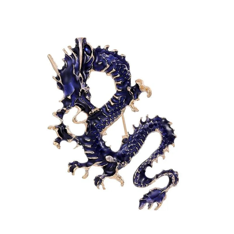 Luxury Orange Enamel Dragon Brooch, Alloy Zodiac Dragon Lapel Pin Corsage Suit Accessory Gift